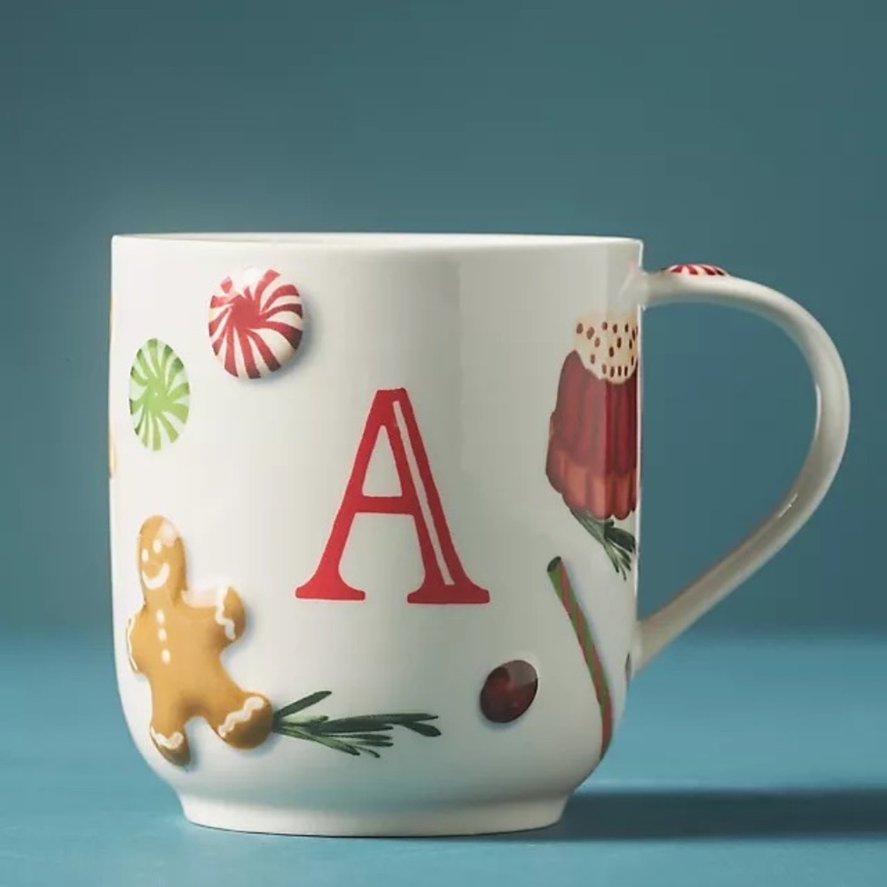 NWT Anthropologie HOLIFAYE STONEWARE MONOGRAM MUG  Christmas A